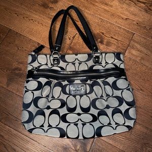 Wonens Purse - COACH DAISY SIGNATURE Bag BLACK & Gray Logo Print Handbag tote